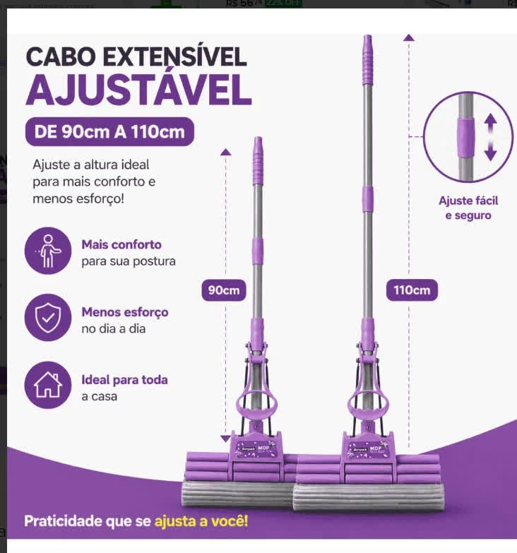 Mop com Cabo Extensível Ajustável!